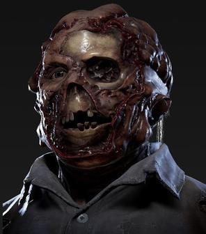 Jason sem máscara, com o rosto deformado e apodrecido