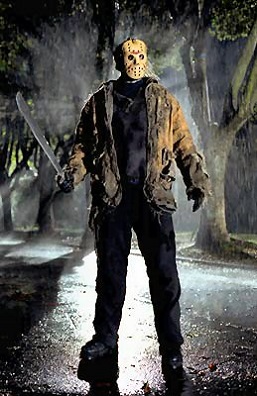 Jason de máscara e facão em Freddy vs. Jason